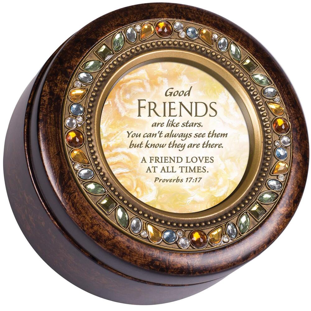 3500 Good Friend Inspirational Amber Earth Tone Jeweled Round Music Box